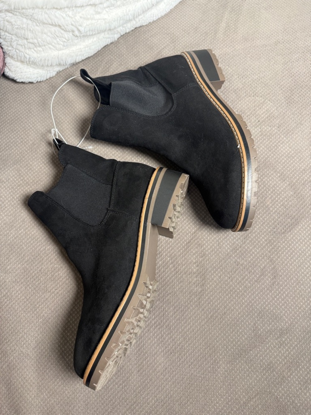 Kensie Black Suede-Look Chelsea Ankle Boots with Lug Sole - Picture 6 of 8